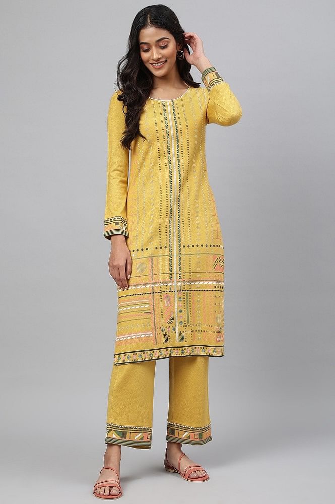 Yellow Rayon Kurti Palazzo Set by uddeshy textiles at Rs.990/Piece in  jaipur offer by Uddeshy Textiles